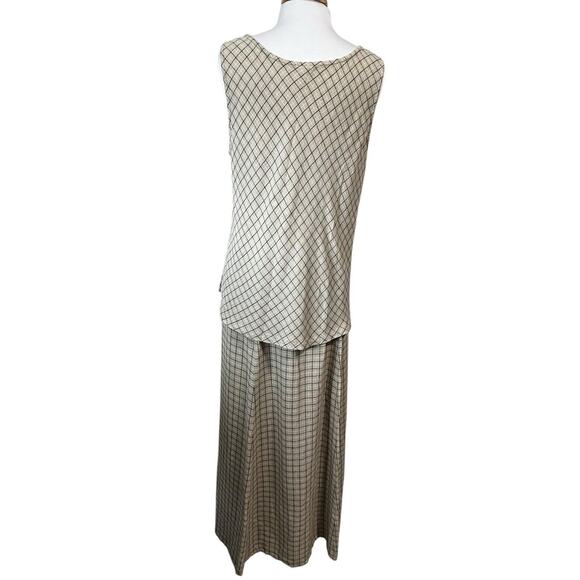 CHICO'S Top, Tank Skirt 3pc Set Vintage Tan Plaid Linen Country Cottage L-XL - Picture 7 of 11